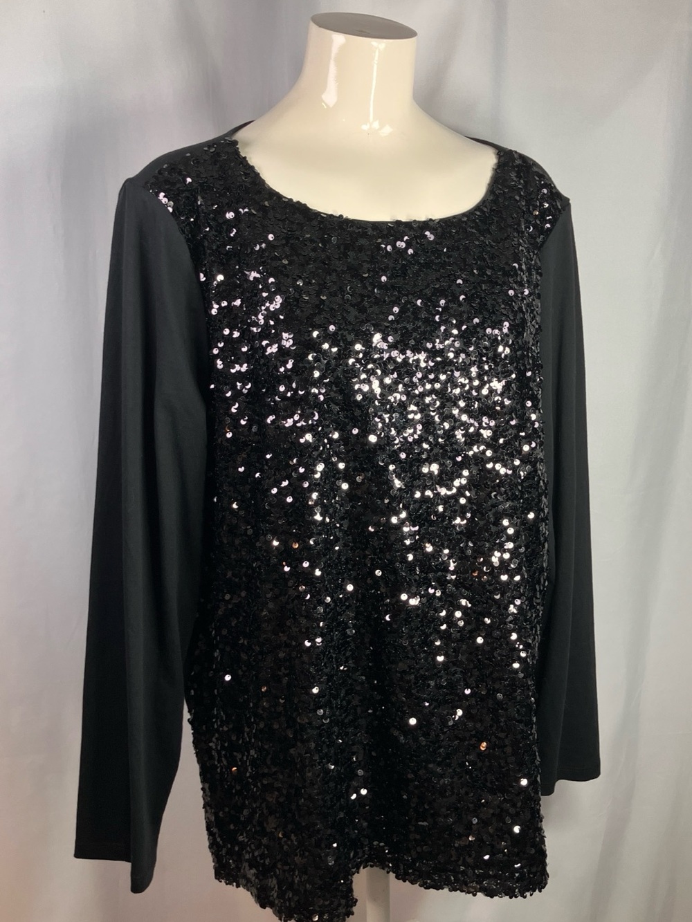 Talbots Plus Black Sequin Front Long-Sleeve Top Size 2X